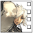 A 48x48 pixel animated contact sheet showing two frames of a character with white hair and brown skin against a black background, featuring text elements on the right side.
