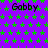 Purple background with green star pattern and repeated 'Gabby' text in black font across the image.