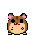 Pixelated hamster character with brown fur, pink ears, and beige belly in various expressions including closed eyes, open mouth, and bomb head.