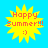 Yellow starburst shape with red text 'Happy Summer!!! :)' on bright blue background, four identical static frames.