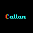 Pixelated text 'Callan' in cyan with rainbow-colored accents on a black background, showing animation variations