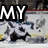 Pixelated hockey scene with text overlay reading "MY GOAL IS TO PREVENT YOURS" in blocky white letters on black outlines.