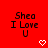 Red background with black text "Shea I Love U" and white heart or arrow symbols changing across frames.