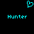A static pixel art image with a cyan heart symbol above two instances of the word 'Hunter' in cyan text on a black background.
