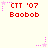 Pixelated red text 'CTT '07' and 'Baobob' on light background with pink star and dotted line animations.