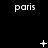 Black background with white text 'paris' repeated in a pattern, featuring animated symbols like plus signs and stars that change position across frames