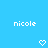 Pixelated white text 'nicole' appears twice on a solid light blue background with two pixelated heart symbols below.