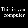 Pixel art computer monitor with blue eyes and a smile, holding syringes on black background; text reads "This is your computer" and "BadVirus!" in red.