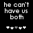 Black background with white pixelated text reading 'he can't have us both' and five heart symbols below, where the third heart changes from gray to white between frames.