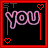 Neon pink text spelling 'you are mine' in a of four with red borders and heart symbols on black backgrounds
