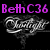 Purple text 'BethC36' appears above a stylized silver script logo on black background, with one version showing gray overlay.