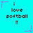 Cyan background with pixelated text 'i love softball !!' repeated in a , surrounded by pink and purple star-shaped animations