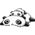A 4x4 contact sheet of a black-and-white animated character icon showing sequential frames of movement on a gray background.