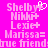 Pixelated text and symbols on a bright pink background with a heart symbol above 'Shelby' in the left
