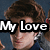 A pixelated image of a person with brown hair and a blue shirt, overlaid with text reading "My Love" and "My Life" in the top , and "Back Off" in the bottom