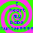 Four identical with green and pink spiral backgrounds display blue text reading "I heart my babe" above repeated "hunter!!!!!!!" in blue