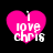Four pink heart-shaped icons with white text 'i love chris' on black background, each showing slight pixel variation across frames.