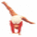 Animated gymnast in red leotard performing handstand with extended limbs on white background, next to black square with pixelated text.