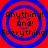 Four identical circular patterns with red and blue concentric rings, each containing text: 'Anything! And! Everything!' in black pixelated font.