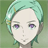 Static pixel art icon of a character with light green hair and purple eyes against a solid green background.