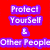 Red background with purple text reading "Protect Yourself & Other People" and "Or You'll be one of 'THEM'!" above a red octagonal sign stating "NO BULLY ZONE!"