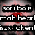 A red heart with radiating pink lines on a dark background, accompanied by pixelated text reading 'sorii bois mah heart iszx taken!' in black and white.