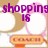 Purple text 'shopping is' appears above a beige and pink circular pattern with an orange banner reading 'FRANKSICONS'.