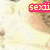 Animated sequence showing a person in a white dress with yellow accents, partially obscured by a pink text overlay reading "sexi".