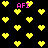 Black background with scattered yellow pixelated hearts and pink 'AFI' text in multiple locations.