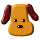 Pixelated cartoon dog icon with two animation frames showing static face and licking motion on gray background