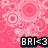 Pixelated pink background with abstract circular patterns and a black rectangular text box containing 'BRI<3' in white block letters.
