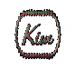 nine rounded square icons with 'Kim' text, each having a pixelated border that shifts in color and shape across frames