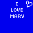 Blue background with white pixelated text 'I LOVE MARY' and a heart symbol, displayed in two identical side-by-side arrangements.