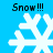 Four identical pixelated snowflakes on a bright blue background with "Snow!!!" text above each, arranged in a