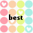 Pixelated of pastel circles with heart symbols and black text reading best friends for ever
