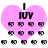 A pink heart-shaped icon with 'I [heart] U' text, surrounded by small circular and square icons in black-and-white patterns.