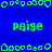 Blue background with green pixelated text and border elements, featuring repeated 'paige' labels in a