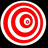 Two red and white concentric circular patterns side-by-side on a black background, each with multiple rings.