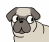 Pixelated dog face with large white eyes, dark brown fur on head and ears, light beige body, and a small black nose.