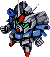 Pixelated mecha with blue, white, red, and green accents in dynamic poses showing motion blur effects.