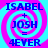 Four identical display blue text on a cyan background with pink spiral patterns, each showing 'ISABEL + JOSH = 4EVER' in pixelated font