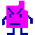 A 5x5 contact sheet of pixelated pink cartoon characters with blue limbs, each displaying variations in arm and leg positions across 21 frames on a gray background.
