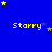 Blue background with yellow text 'Starry' and scattered yellow and blue stars in a pattern