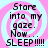 Four identical display text over a pink and light blue spiral background with pixelated black lettering