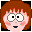 Pixelated cartoon face with brown hair, pink cheeks, and large eyes showing four distinct mouth expressions.