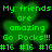 Green pixelated text on black background reads 'My friends are amazing Go Rocks!!! #16 #16 #16' with a blurred green clover shape behind the words.