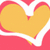 Pixelated heart graphic with yellow center and white outline on red background, paired with four text in pink background with white pixelated text