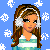 Pixel art contact sheet showing multiple frames of a winter-themed animated buddy icon with a female character in striped clothing and snowflake background.
