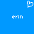 Blue background with white pixelated heart symbol above two instances of the text 'erin' in lowercase.