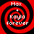 Four identical red and black spiral patterns with white text reading 'Max + Kayla forever' arranged in a